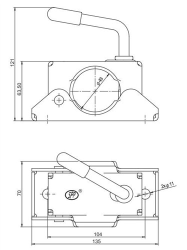 Obejma koła manewrowego fi 48 zastosowanie przyczepka SPP