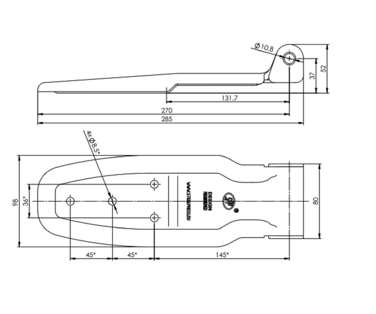 Zawias do zabudowy bez otworu HB-01.270-01 zastosowanie przyczepka SPP