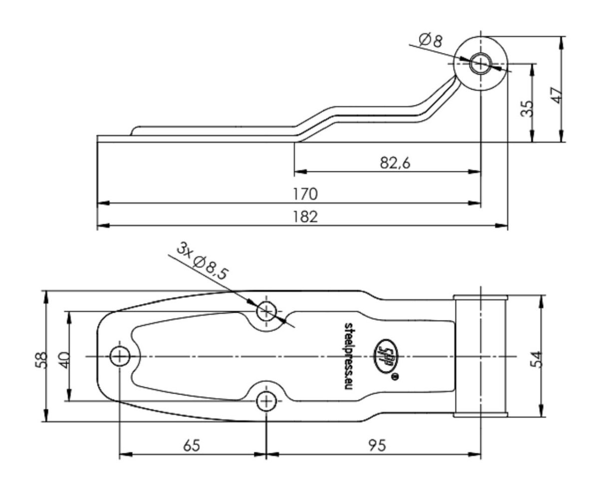 Zawias do zabudowy kompletny HB-04.170-03 zastosowanie przyczepka SPP