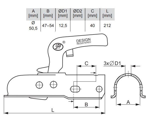 Głowica zaczepowa ZSK-1300C DMC1300kg zastosowanie przyczepka SPP