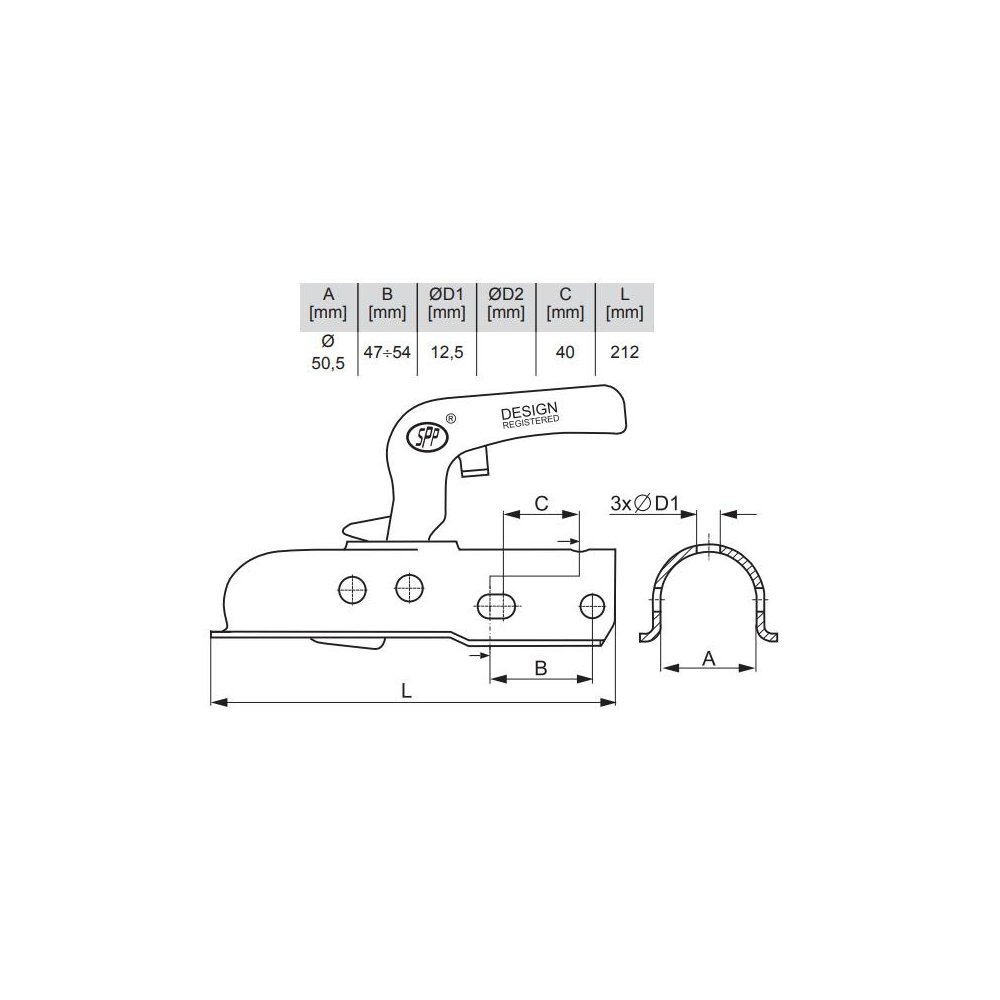 Głowica zaczepowa ZSK-1300C DMC1300kg zastosowanie przyczepka SPP