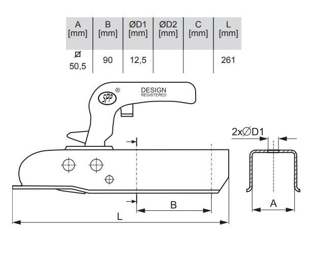 Głowica zaczepowa ZSK-1300H DMC1300kg zastosowanie przyczepka SPP