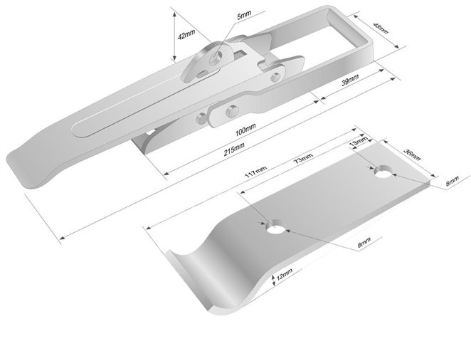 Spinacz. zaczep. zamek burty uniwersalny 215 mm x48 mm. klamra wykonana z płaskownika
