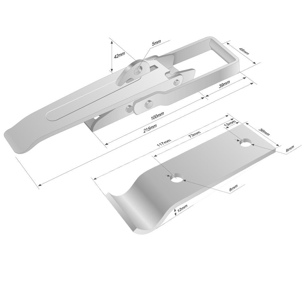 Spinacz. zaczep. zamek burty uniwersalny 215 mm x48 mm. klamra wykonana z płaskownika