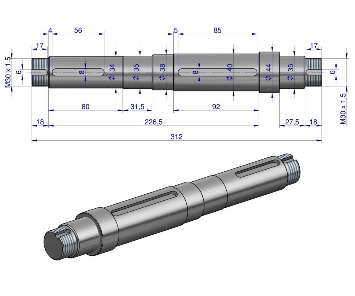 Wałek wirnika śrutownik Bijakowy