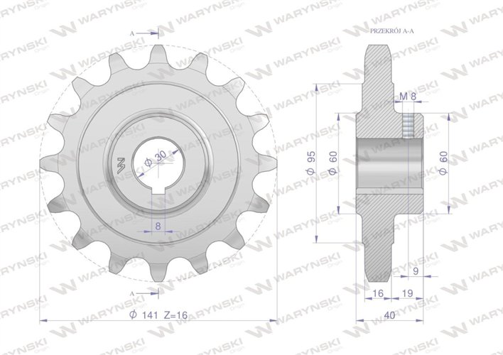 Koło łańcuchowe stalowe hartowane Z-16 1" fi-30 Rozrzutnik WARYŃSKI