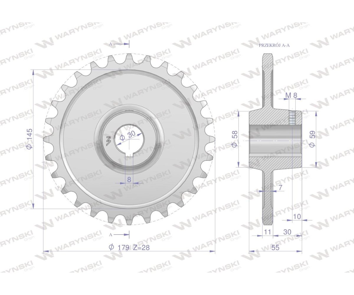 Koło łańcuchowe stalowe hartowane Z-28 3/4" fi-30 Rozrzutnik 2213050060 WARYŃSKI