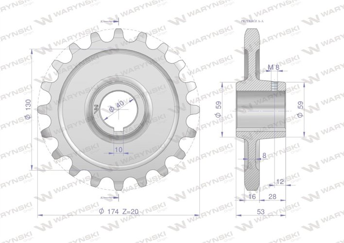 Koło łańcuchowe stalowe hartowane Z-20 1" fi-40 Rozrzutnik WARYŃSKI