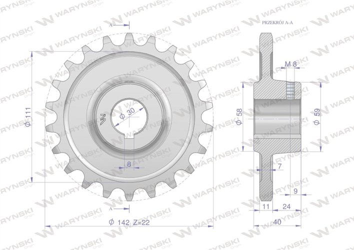 Koło łańcuchowe stalowe hartowane Z-22 3/4" fi-30 Rozrzutnik 2208050040 WARYŃSKI