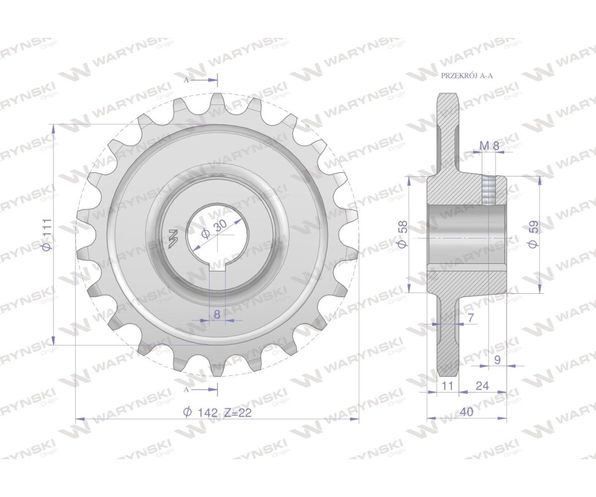 Koło łańcuchowe stalowe hartowane Z-22 3/4" fi-30 Rozrzutnik 2208050040 WARYŃSKI