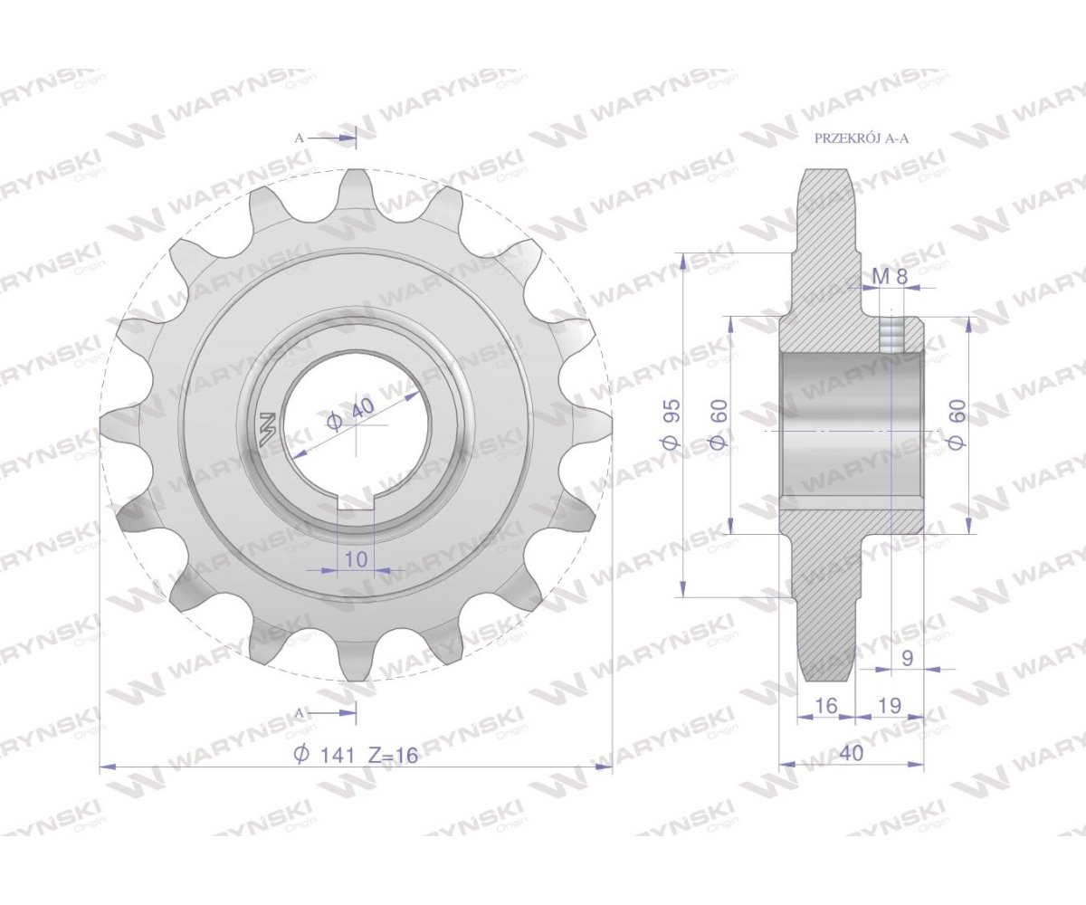 Koło łańcuchowe stalowe hartowane Z-16 1" fi-40 Rozrzutnik 2208050043 WARYŃSKI
