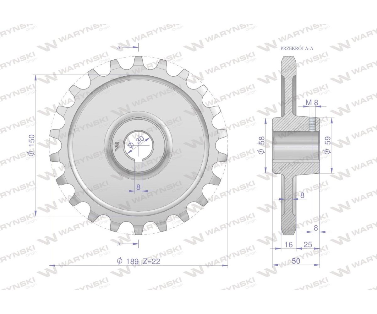 Koło łańcuchowe stalowe hartowane Z-22 1" fi-30 Rozrzutnik WARYŃSKI