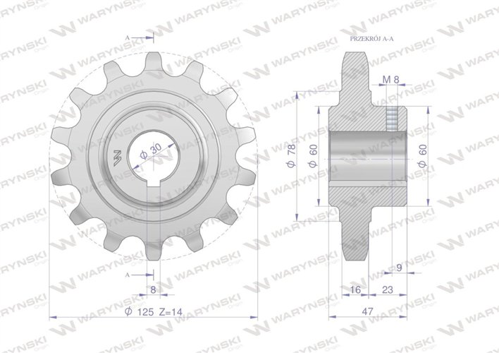Koło łańcuchowe stalowe hartowane Z-14 1" fi-30 Rozrzutnik 2219250030 WARYŃSKI