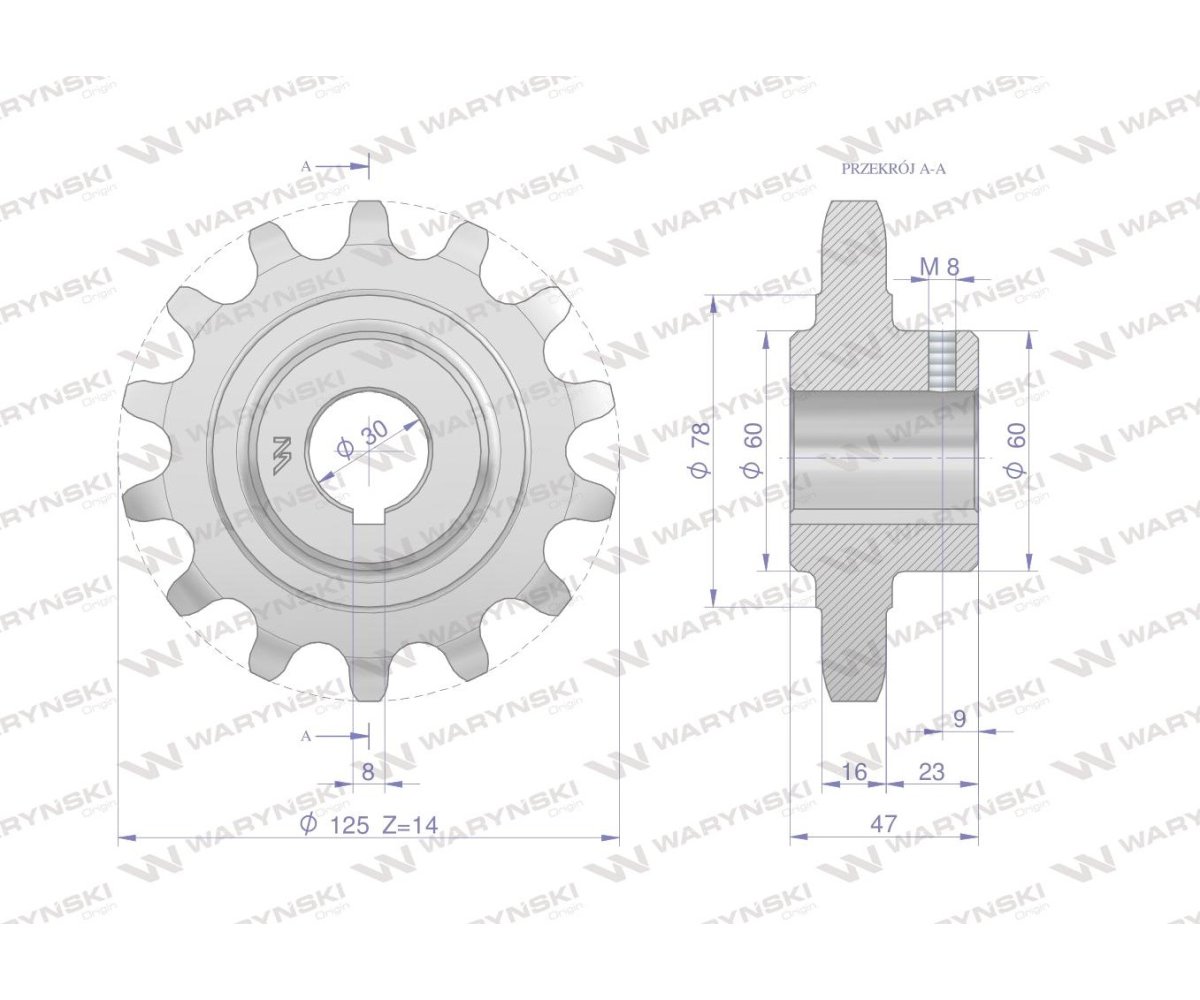 Koło łańcuchowe stalowe hartowane Z-14 1" fi-30 Rozrzutnik 2219250030 WARYŃSKI