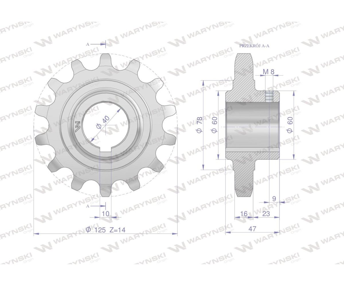 Koło łańcuchowe stalowe hartowane Z-14 1" fi-40 Rozrzutnik 2219100080 WARYŃSKI