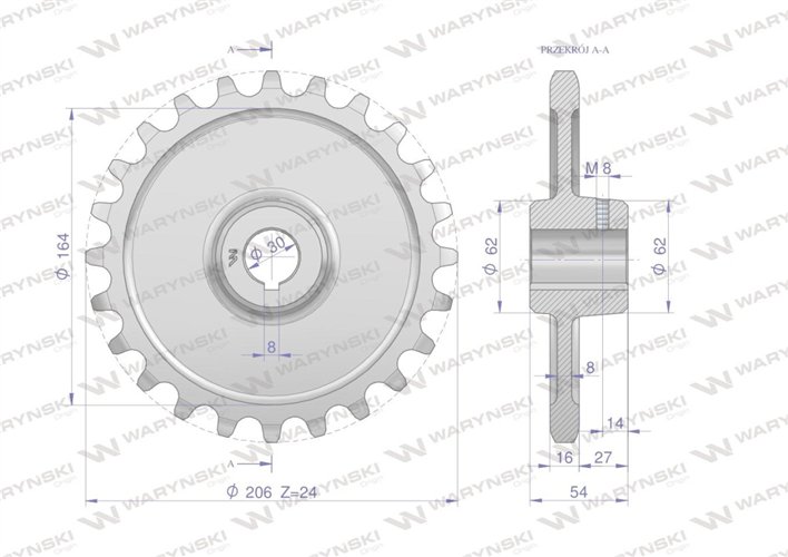 Koło łańcuchowe stalowe hartowane Z-24 1" fi-30 Rozrzutnik 2219250031 WARYŃSKI