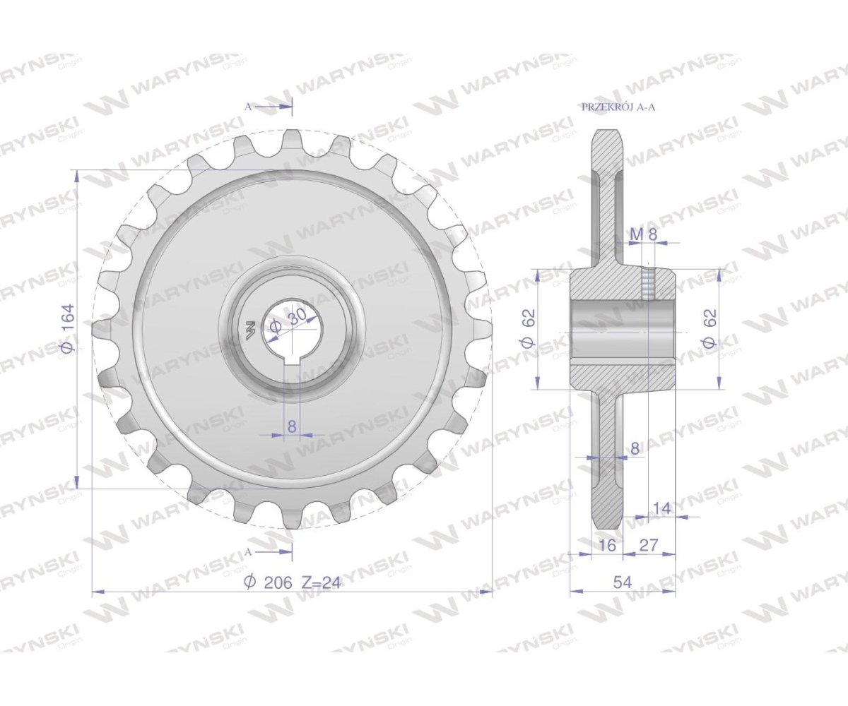Koło łańcuchowe stalowe hartowane Z-24 1" fi-30 Rozrzutnik 2219250031 WARYŃSKI