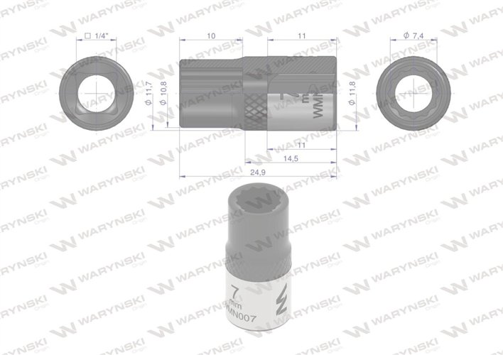 Nasadka dwunastokątna 1/4". 7 mm. CrV50BV30. DIN 3124. Waryński