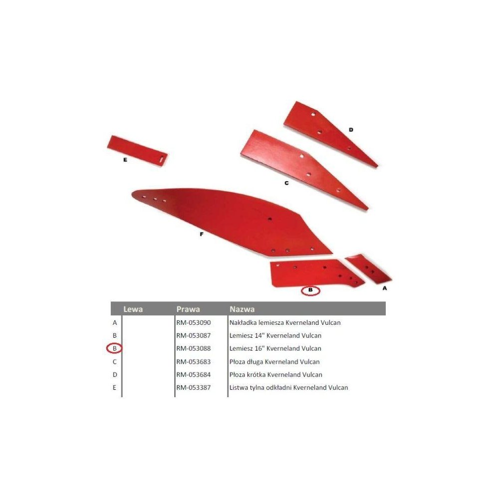 Lemiesz prawy 16" Kverneland Vulcan pasuje śruba M12X34OV2 - 3 szt.