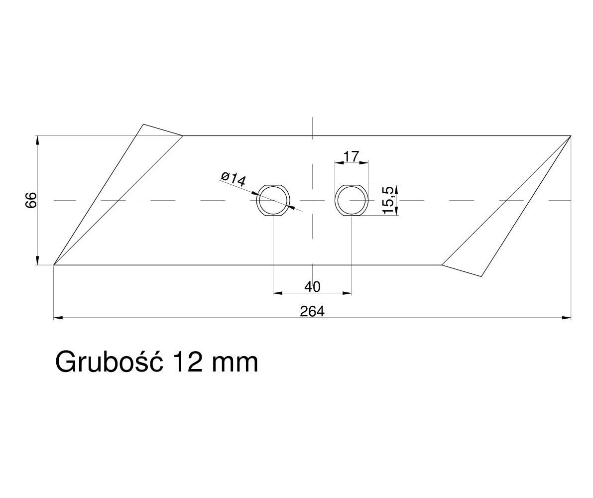 Dłuto, nakładka lemiesza prawa Kverneland Vulcan pasuje śruba M12X34OV2