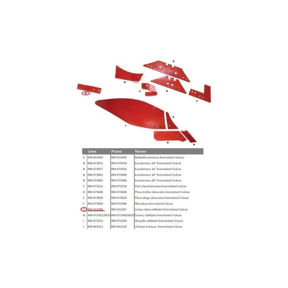 Listwa tylna odkładni lewa Kverneland Vulcan