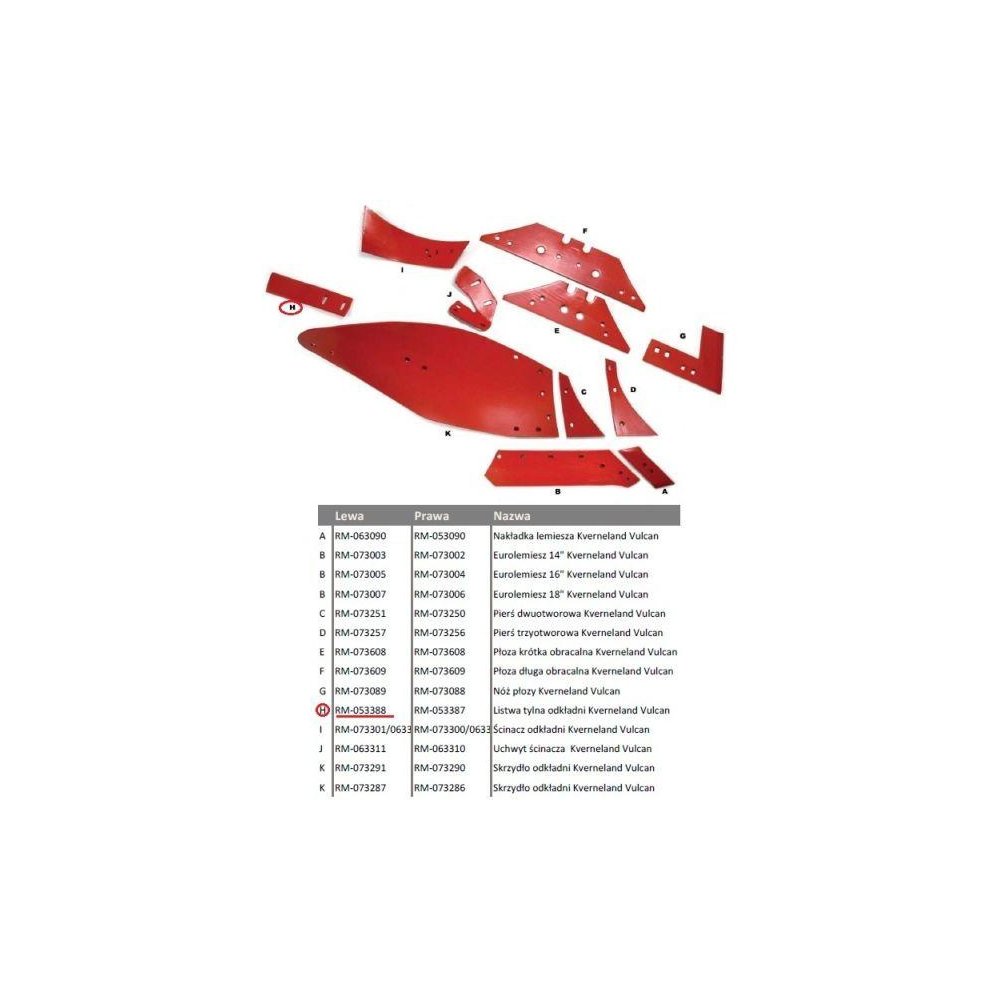Listwa tylna odkładni lewa Kverneland Vulcan