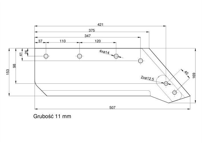 Eurolemiesz prawy 14" Kverneland Vulcan pasuje śruba M12X34OV2 - 4 szt.