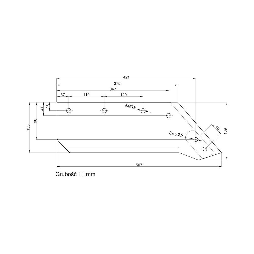 Eurolemiesz prawy 14" Kverneland Vulcan pasuje śruba M12X34OV2 - 4 szt.