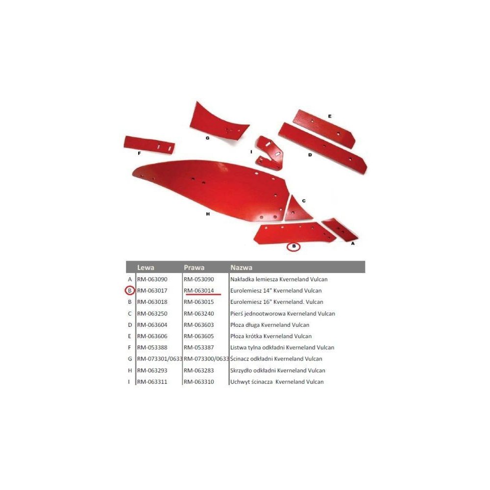 Eurolemiesz prawy 14" Kverneland Vulcan pasuje śruba M12X34OV2 - 4 szt.