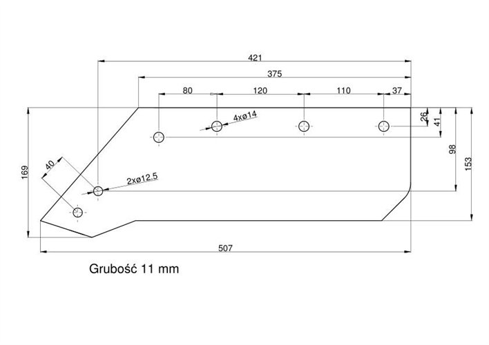 Eurolemiesz lewy 14'' Kverneland Vulcan pasuje śruba M12X34OV2 - 4 szt.