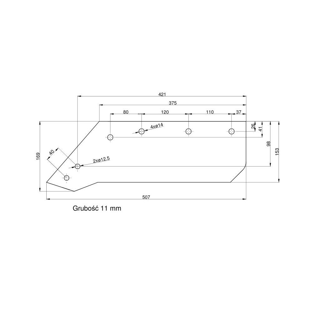 Eurolemiesz lewy 14'' Kverneland Vulcan pasuje śruba M12X34OV2 - 4 szt.