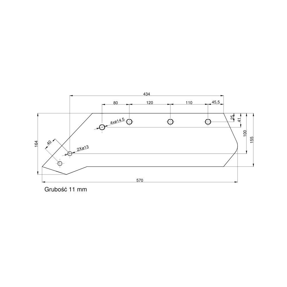 Eurolemiesz lewy 16" Kverneland. Vulcan pasuje śruba M12X34OV2 - 4 szt.