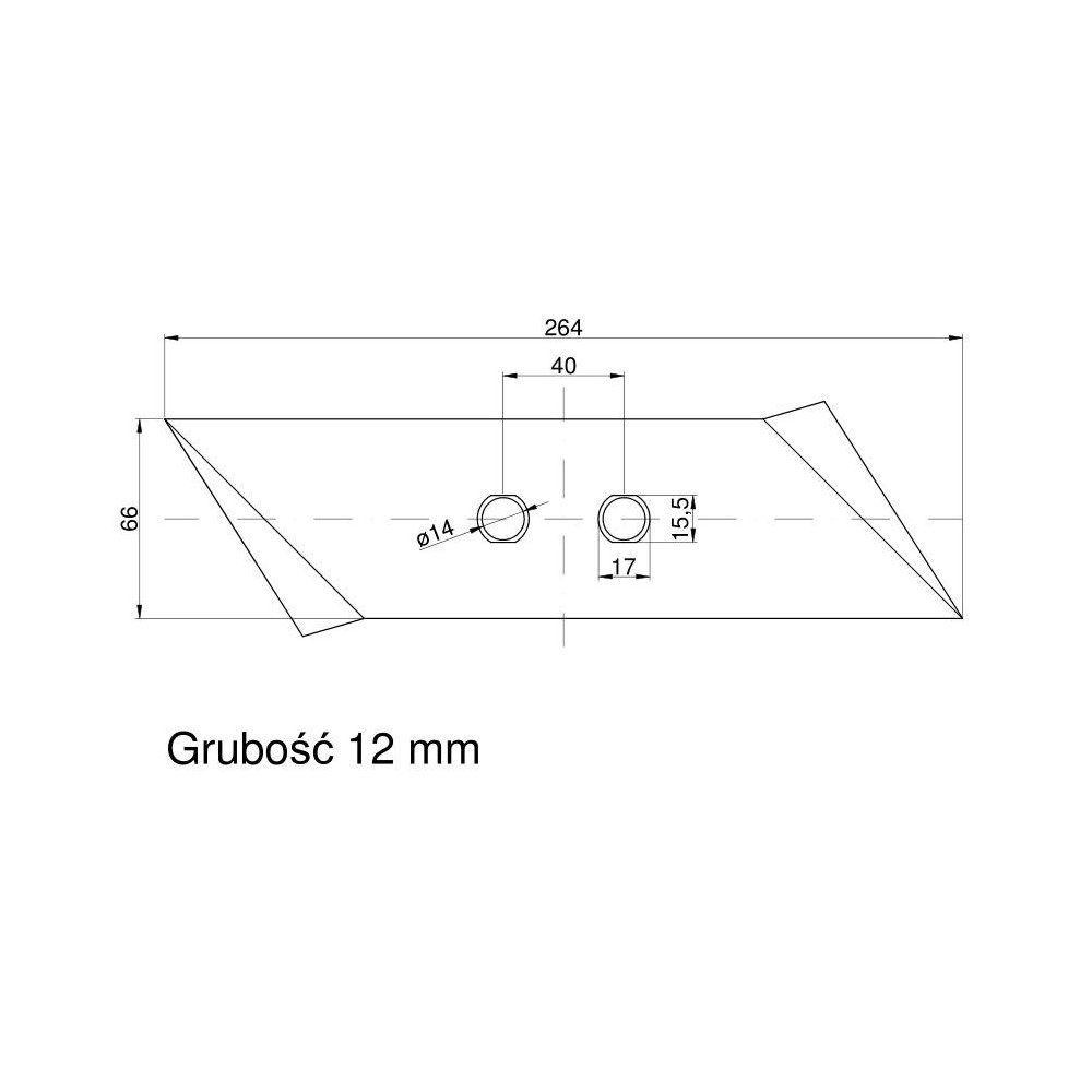 Dłuto, nakładka lemiesza lewa Kverneland Vulcan pasuje śruba M12X34OV2