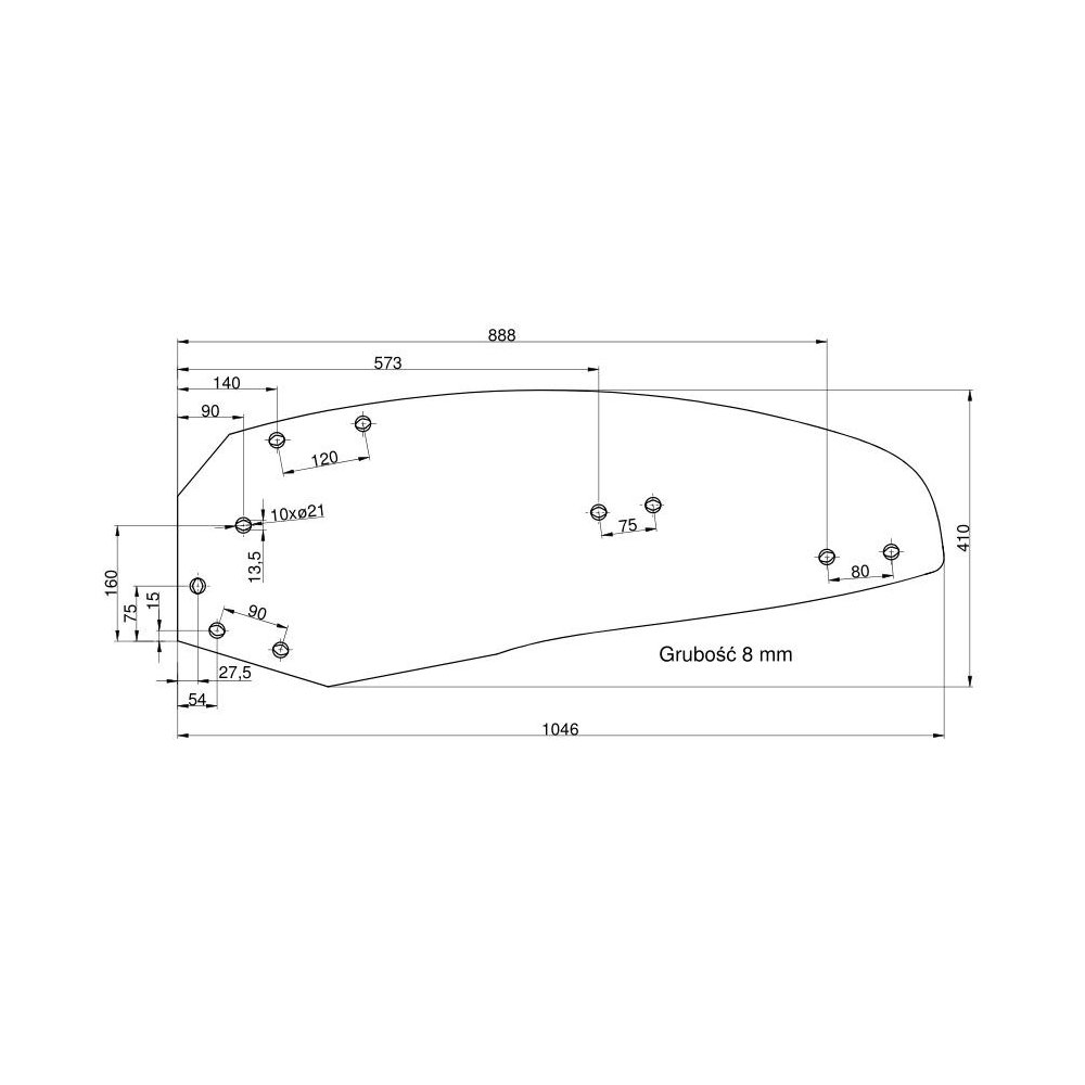 Skrzydło odkładni lewe 14"-16" Kverneland Vulcan pasuje śruba M12X35NOS - 10 szt