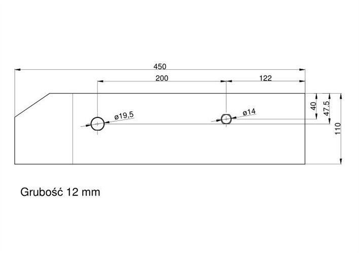 Płoza krótka prawa Kverneland Vulcan pasuje śruba M14X34OV1 - 1 szt. + M12x34OV2 - 1 szt.