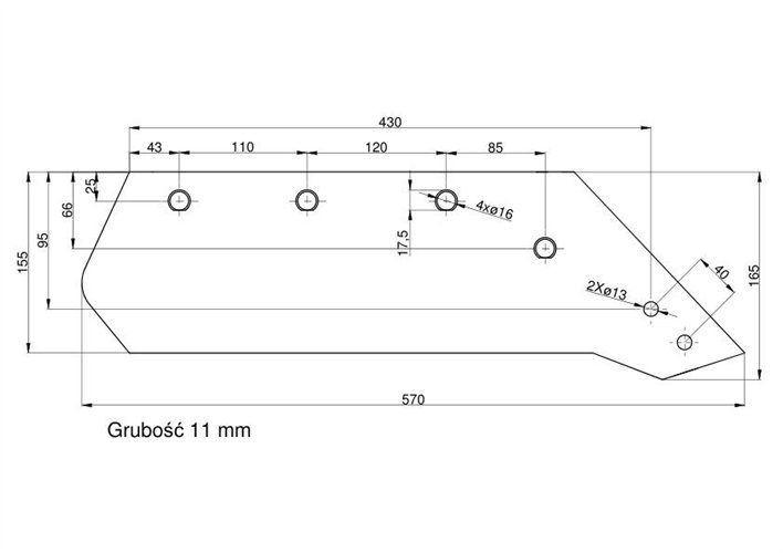 Eurolemiesz prawy 16" Kverneland Vulcan pasuje śruba M14X34OV1 - 4 szt.