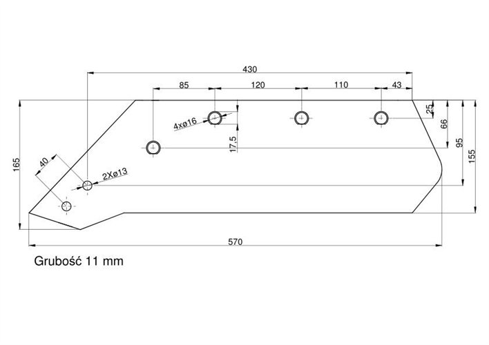 Eurolemiesz lewy 16" Kverneland Vulcan pasuje śruba M14X34OV1 - 4 szt.