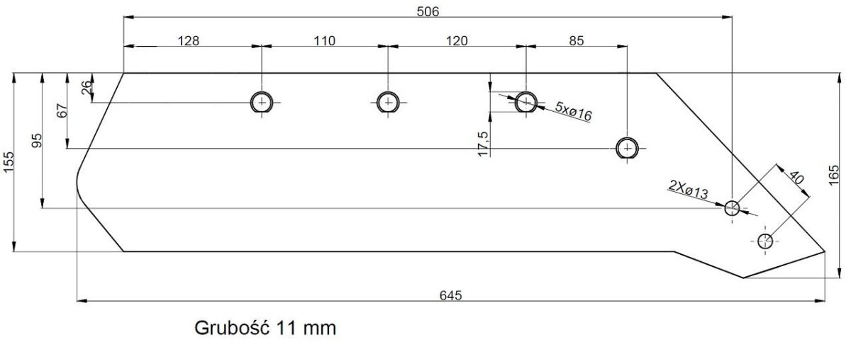 Eurolemiesz prawy 18" Kverneland Vulcan pasuje śruba M14X34OV1 - 4 szt.