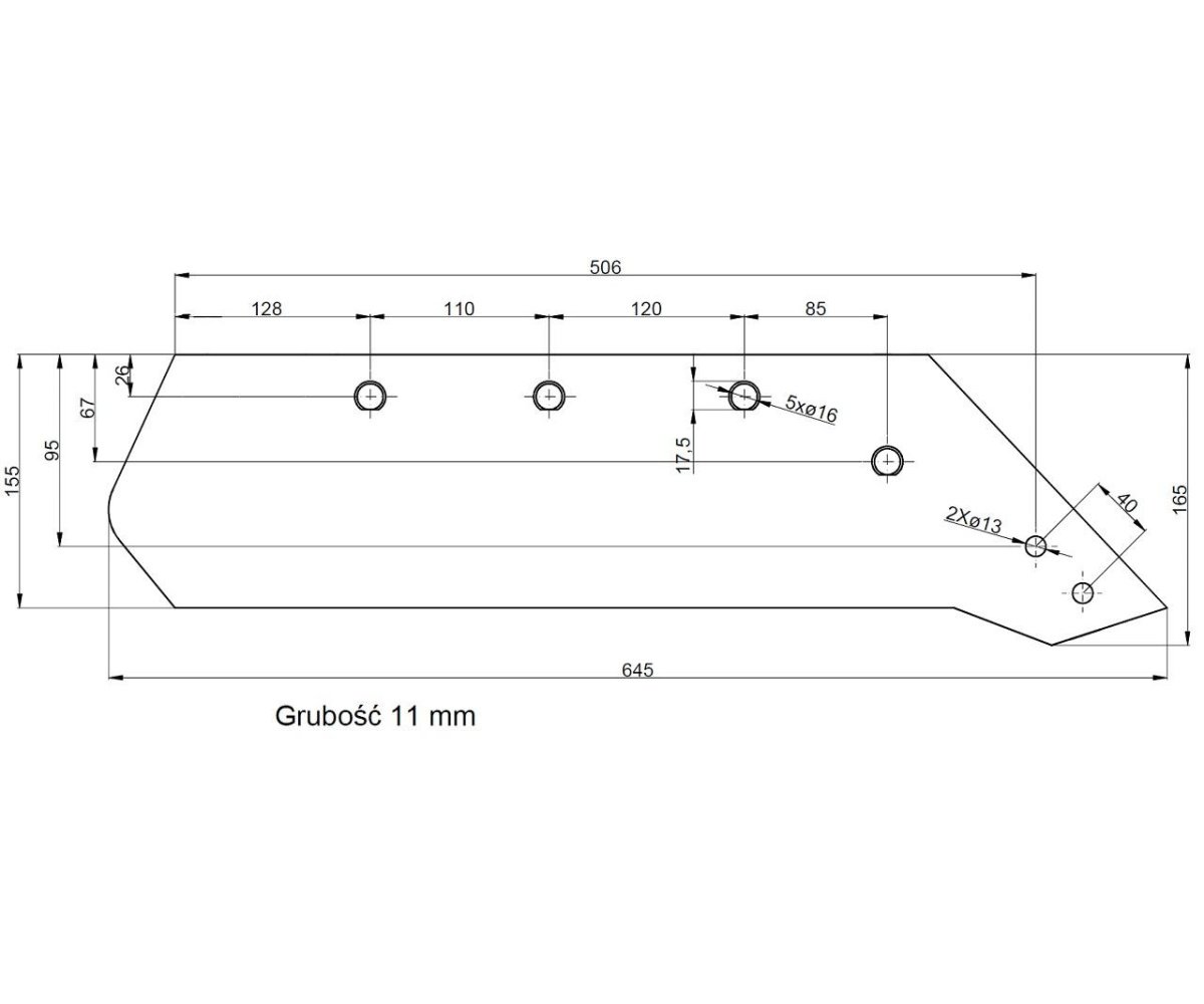 Eurolemiesz prawy 18" Kverneland Vulcan pasuje śruba M14X34OV1 - 4 szt.