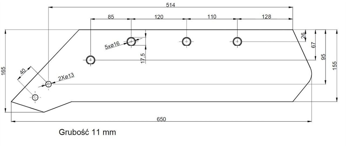 Eurolemiesz lewy 18" Kverneland Vulcan pasuje śruba M14X34OV1 - 4 szt.