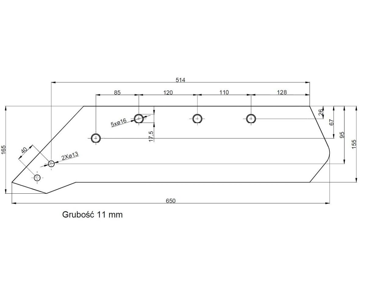 Eurolemiesz lewy 18" Kverneland Vulcan pasuje śruba M14X34OV1 - 4 szt.