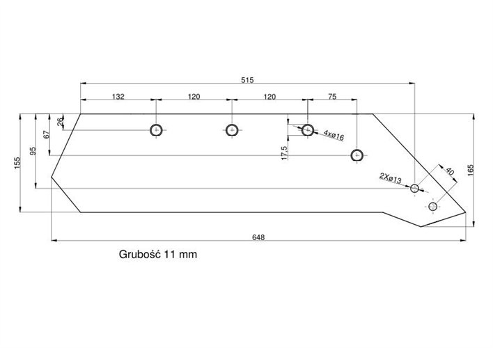 Eurolemiesz prawy 18" Kverneland Vulcan pasuje śruba M14X34OV1 - 4 szt.