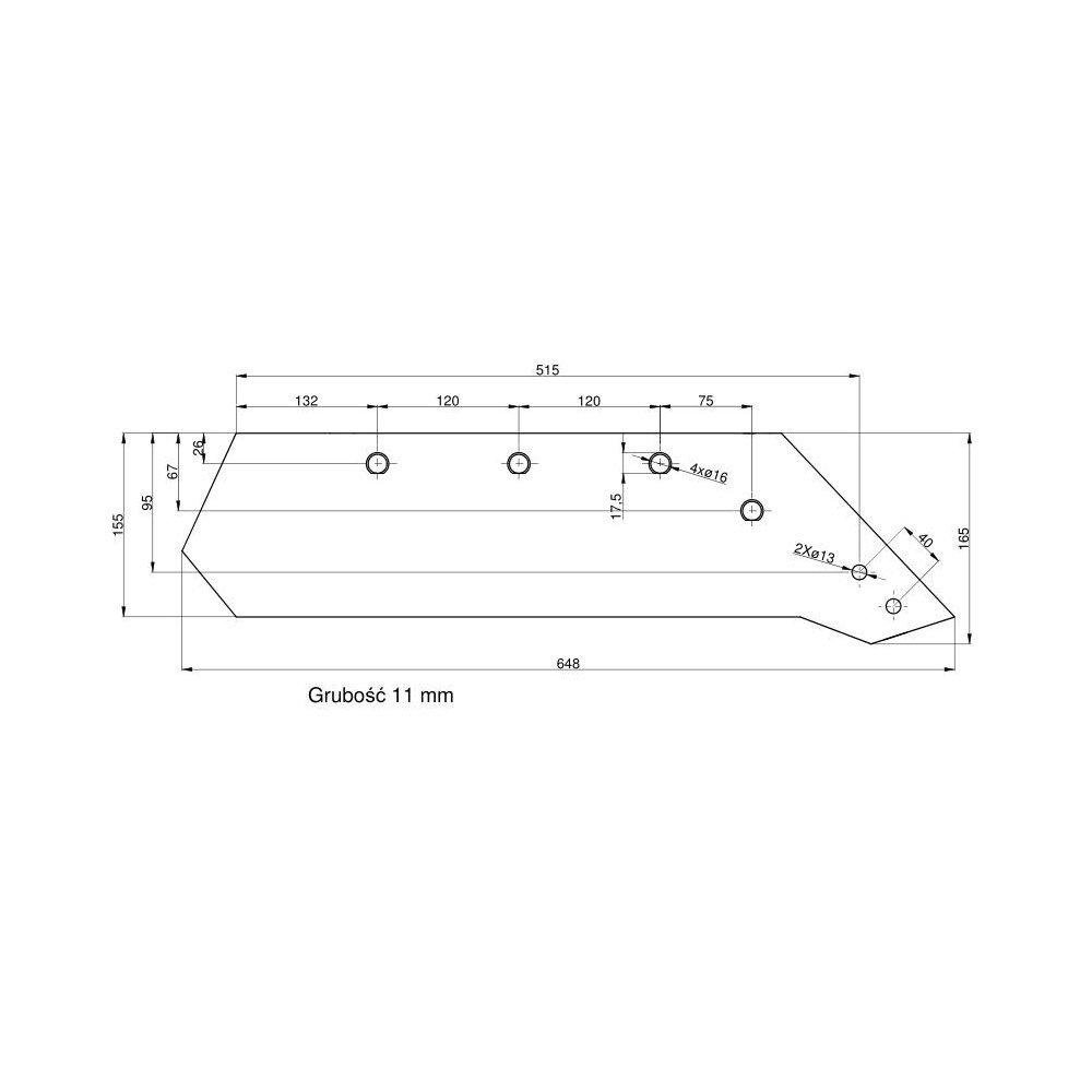 Eurolemiesz prawy 18" Kverneland Vulcan pasuje śruba M14X34OV1 - 4 szt.