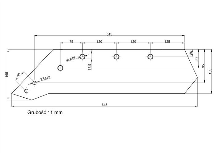 Eurolemiesz lewy 18'' Kverneland Vulcan pasuje śruba M14X34OV1 - 4 szt.