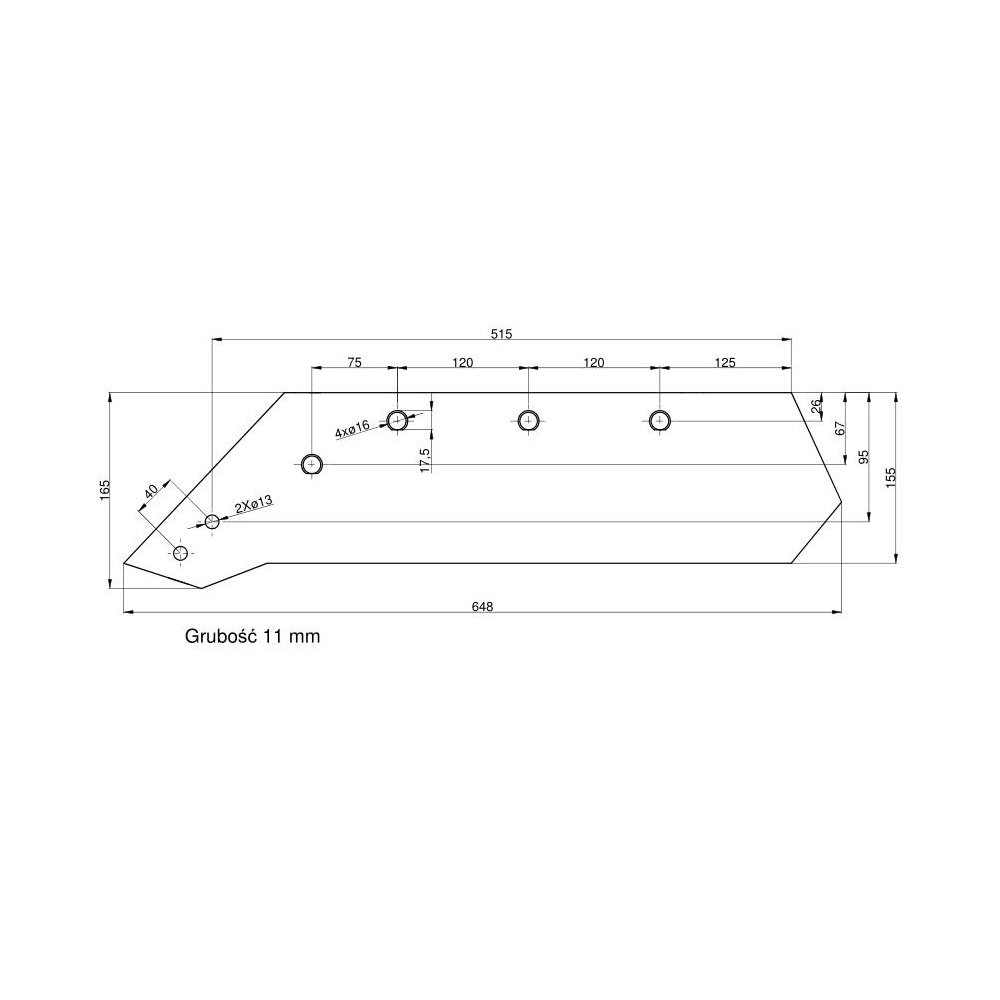 Eurolemiesz lewy 18'' Kverneland Vulcan pasuje śruba M14X34OV1 - 4 szt.