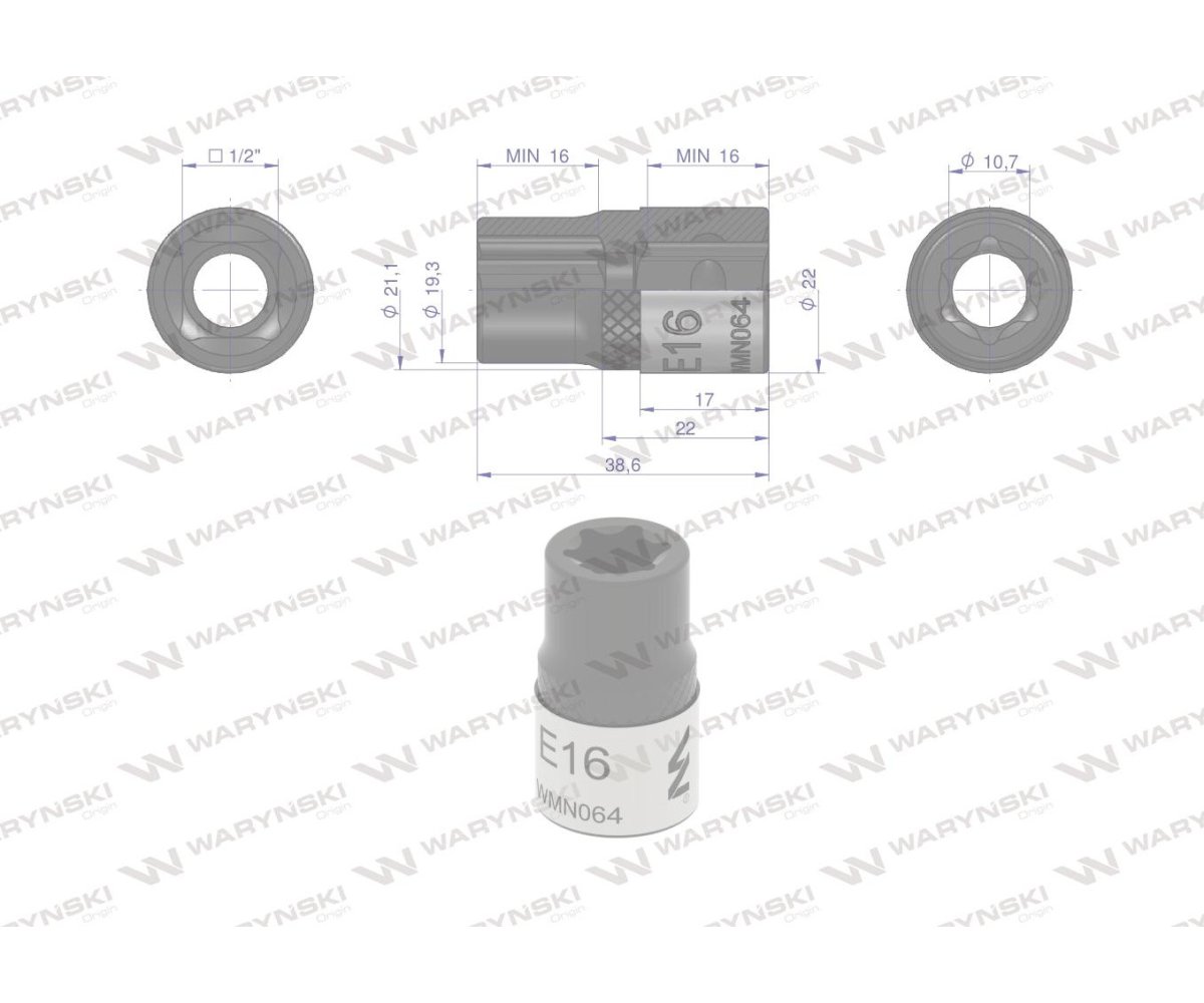 Nasadka star 1/2". E16 CrV50BV30. Waryński