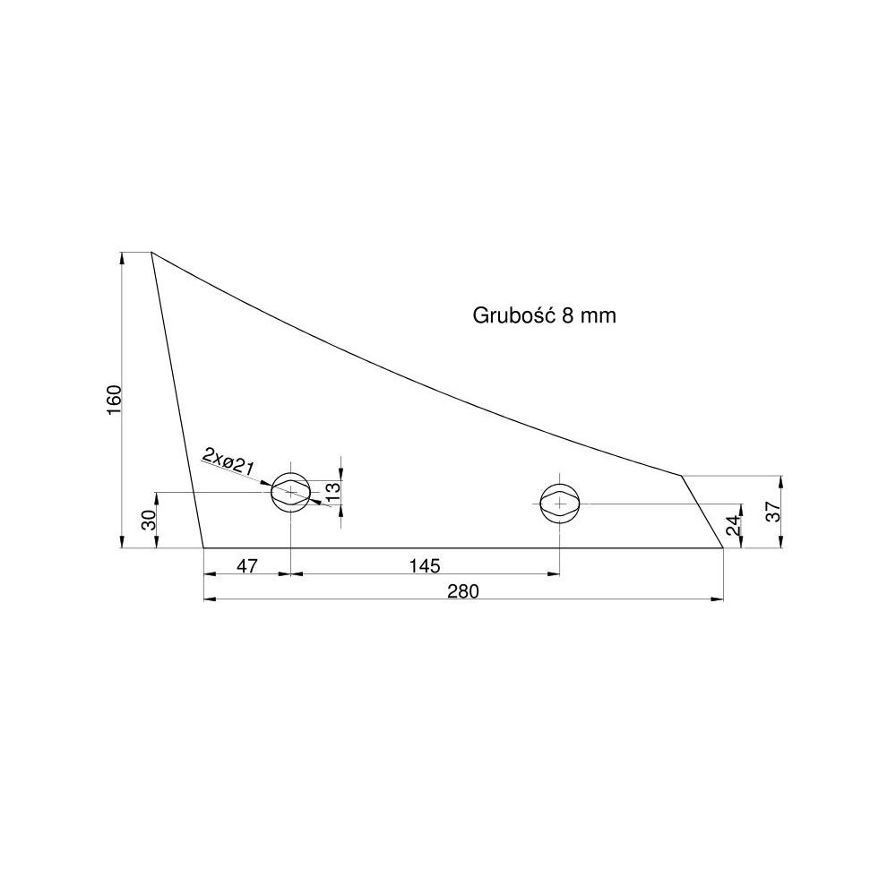 Pierś odkładni lewa dwuotworowa Kverneland Vulcan pasuje śruba M12X35NOS - 2 szt.