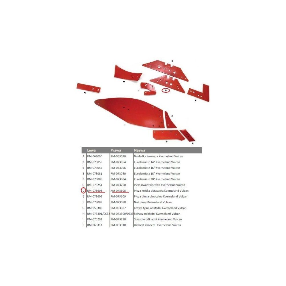 Płoza krótka obracalna P&L Kverneland Vulcan pasuje śruba M14X34OV1 - 2 szt.