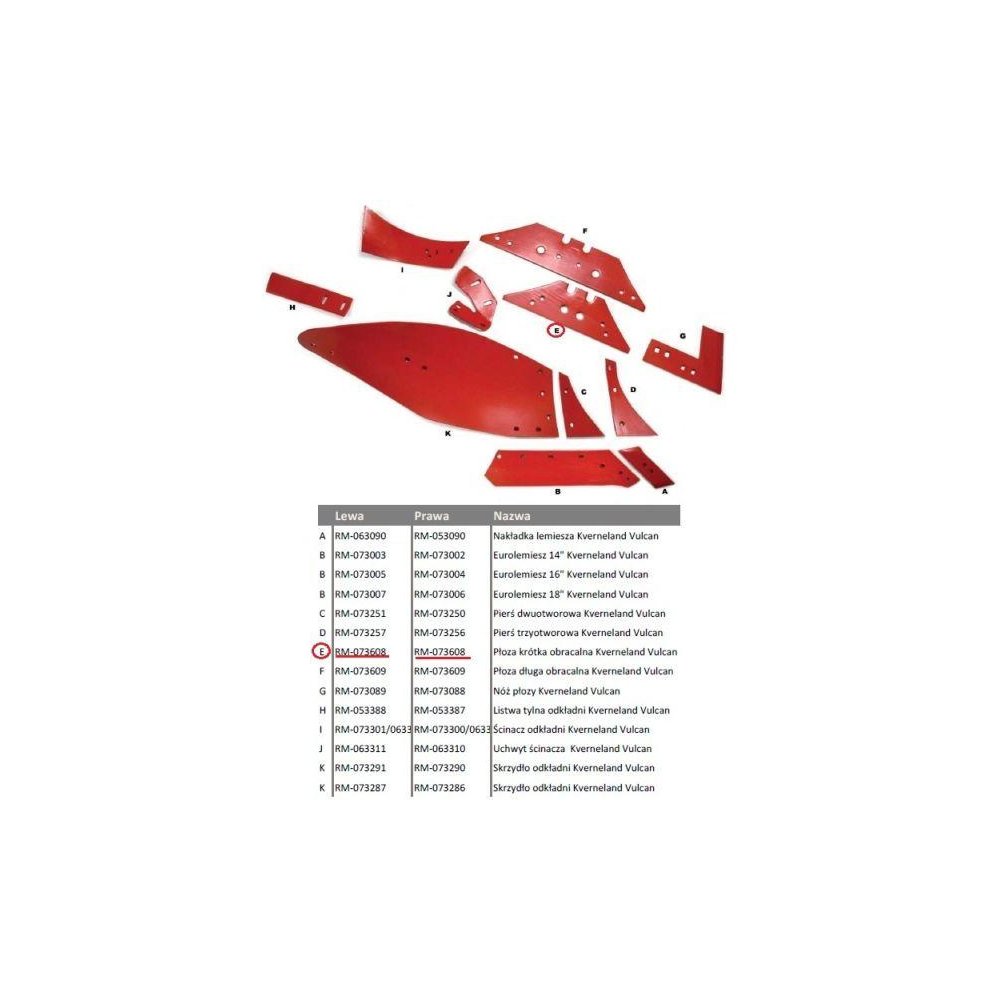 Płoza krótka obracalna P&L Kverneland Vulcan pasuje śruba M14X34OV1 - 2 szt.