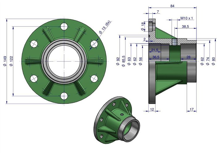 Piasta talerza agregatu 6-otworowa płaska łożyska stożkowe 1861020011